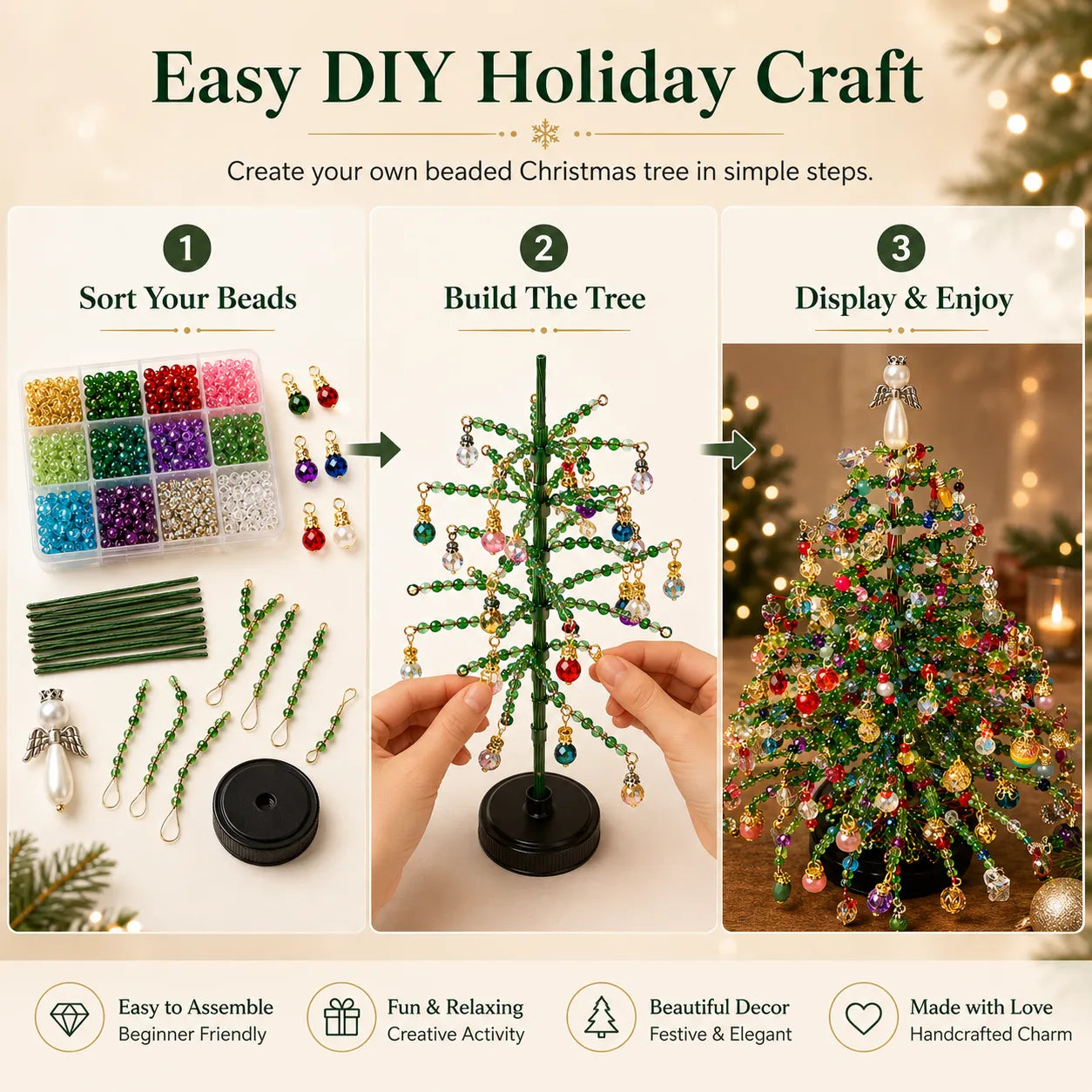 💥🏆 DIY Beaded Christmas Tree Kit – 🎅Create Your Own Sparkling Holiday Decoration