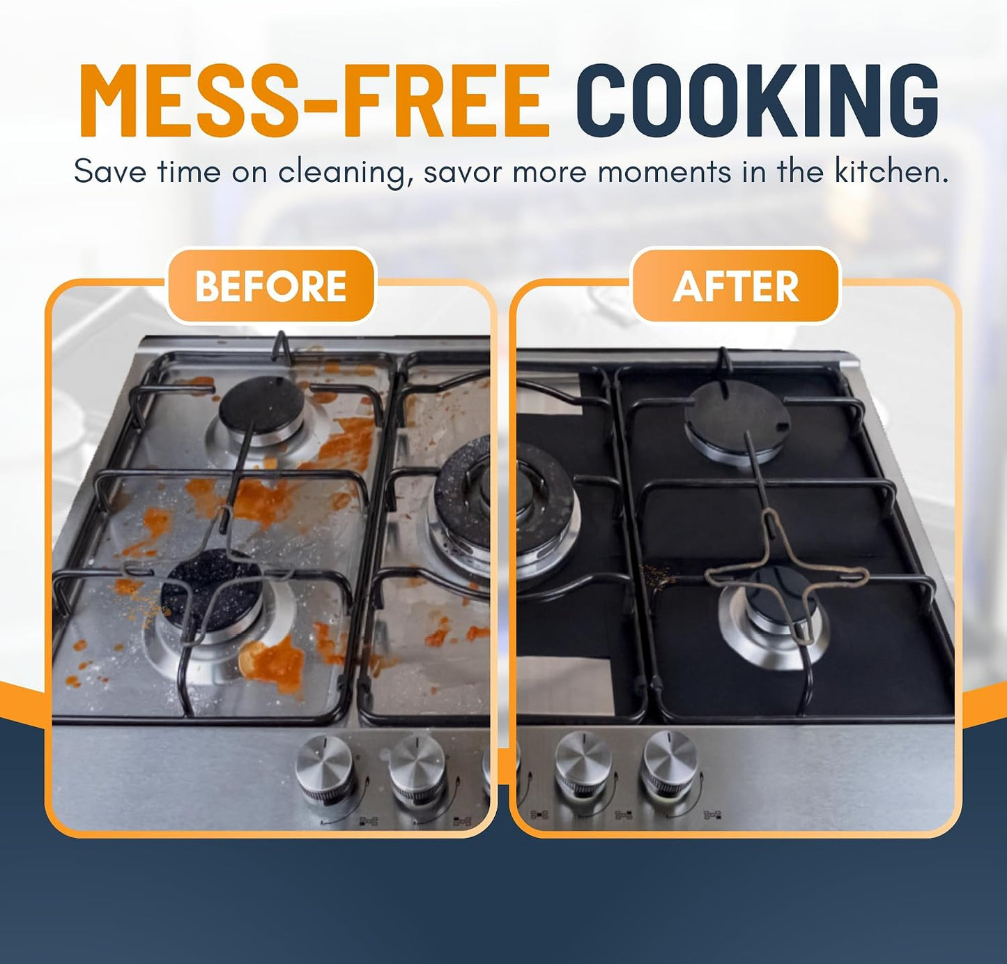 🍳♻️ Reusable Gas Stove Burner Liners – 4PCS Trimmable Non-Stick Stovetop Protectors