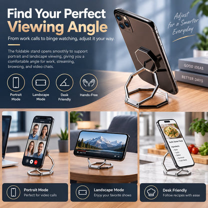 Octagonal Foldable Metal Phone Ring Stand | Magnetic Car Mount Compatible