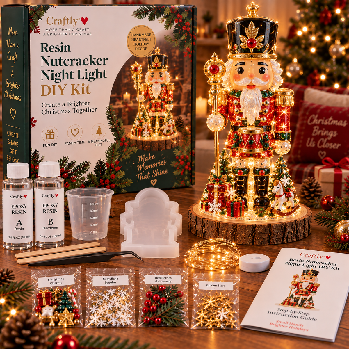 🎄 ✨Beginner-Friendly Resin Christmas Tree Night Light DIY Kit | Complete Kit with Mold, Resin, Fairy Lights & Festive Decorations ✨