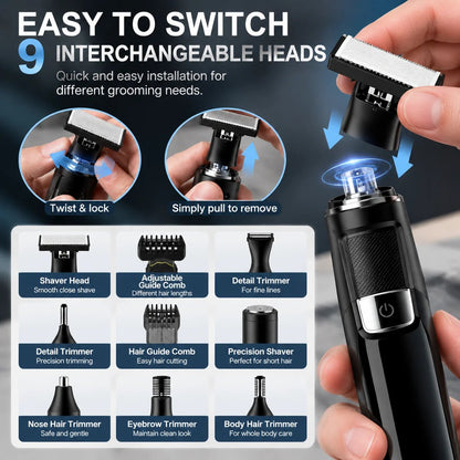 🪒 9-in-1 Electric Grooming Kit For Men – Complete Beard, Hair & Body Trimmer