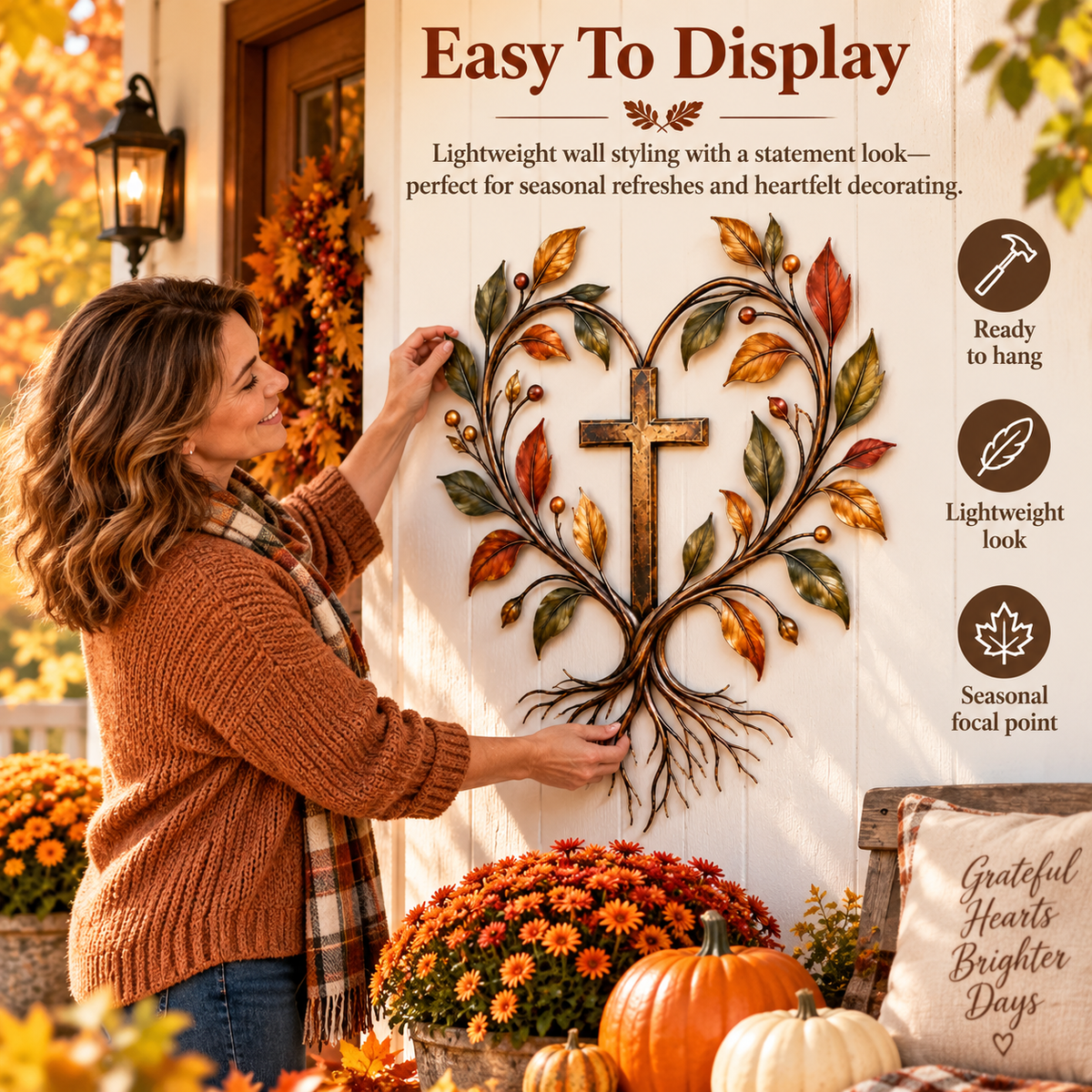 ✝️🍂 Faith & Harvest Tree Wall Art – Rustic Autumn Christian Metal Decor