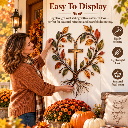 ✝️🍂 Faith & Harvest Tree Wall Art – Rustic Autumn Christian Metal Decor
