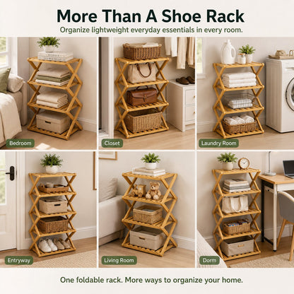 🔥Buy 2 Get 20% OFF🔥Foldable Bamboo Accordion Shoe Rack