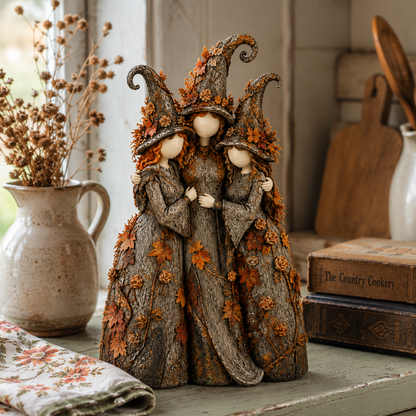 Vintage Autumn Witch Sisters Sculpture