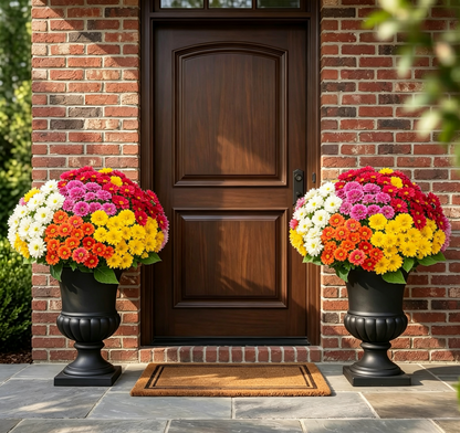 🌼Artificial Outdoor Sunset Mums Flowers - UV resistant, Waterproof, Windproof