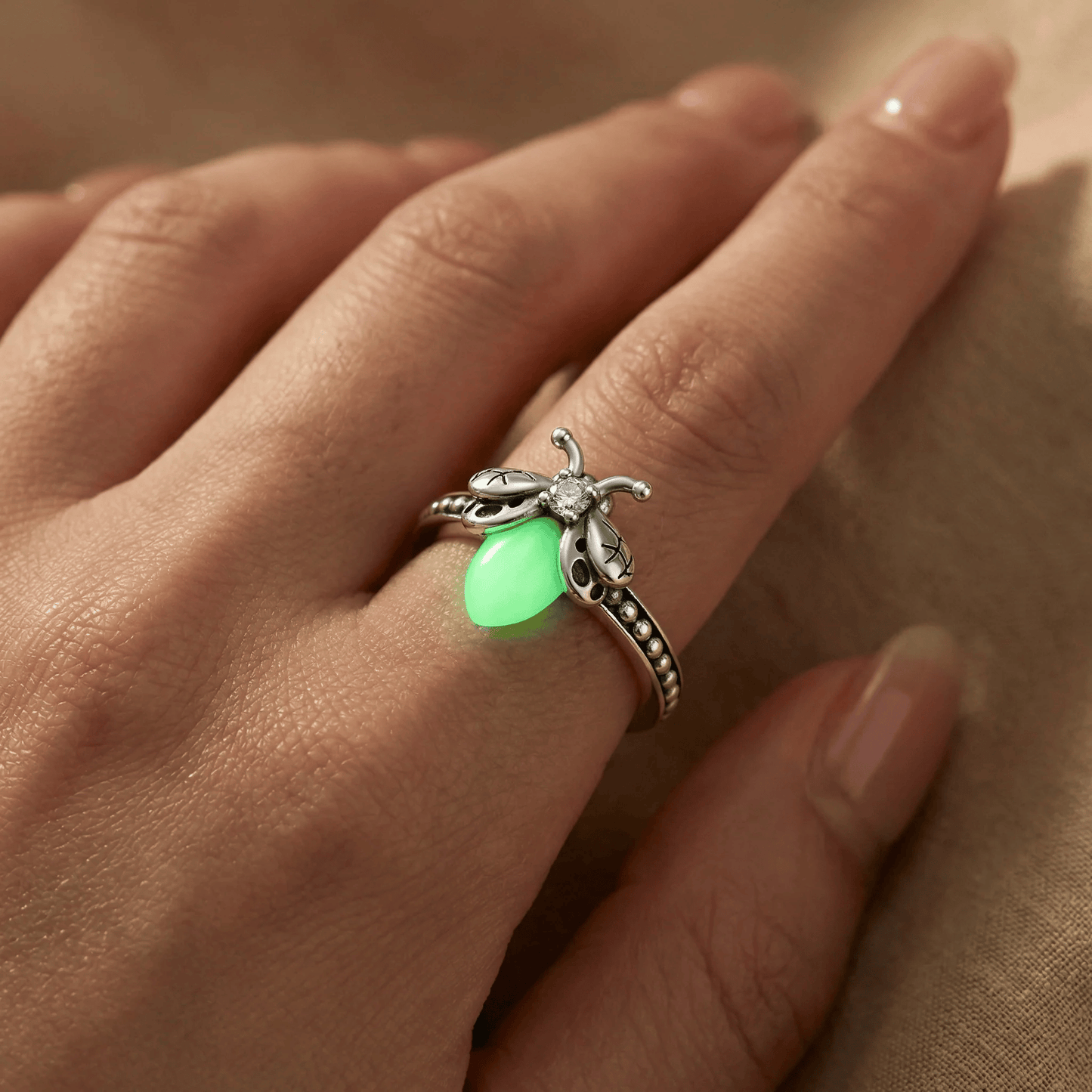 🔥Firefly Glow Ring S925 Silver – ✨Luminous Nature-Inspired Zircon Ring for Women | Cute Night Glow Jewelry Gift for Her