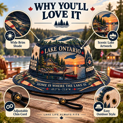 🔥LAST DAY 50% OFF - 🌊🍁 Lake Ontario Cottage Life Boonie Hat – Home Is Where the Lake Is (🧢100% Cotton)