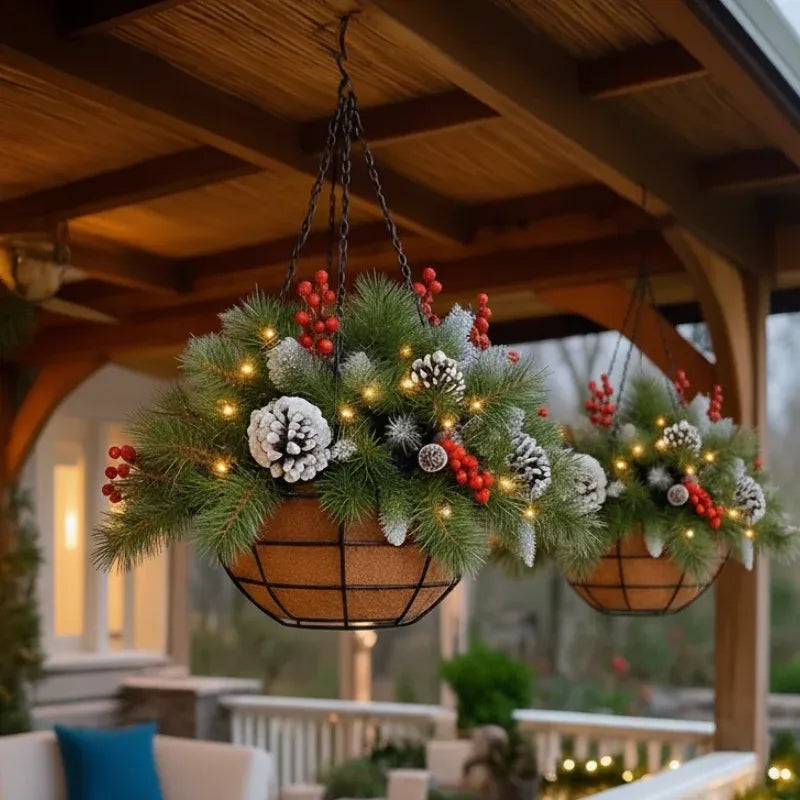 🔥60% OFF 🎄Christmas Hot Sale🏆Pre-Lit Artificial Christmas Hanging Basket