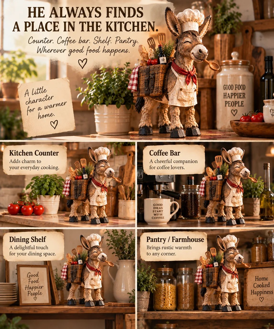 🫏 The Stubborn Little Chef — Carved Kitchen Donkey Figurine