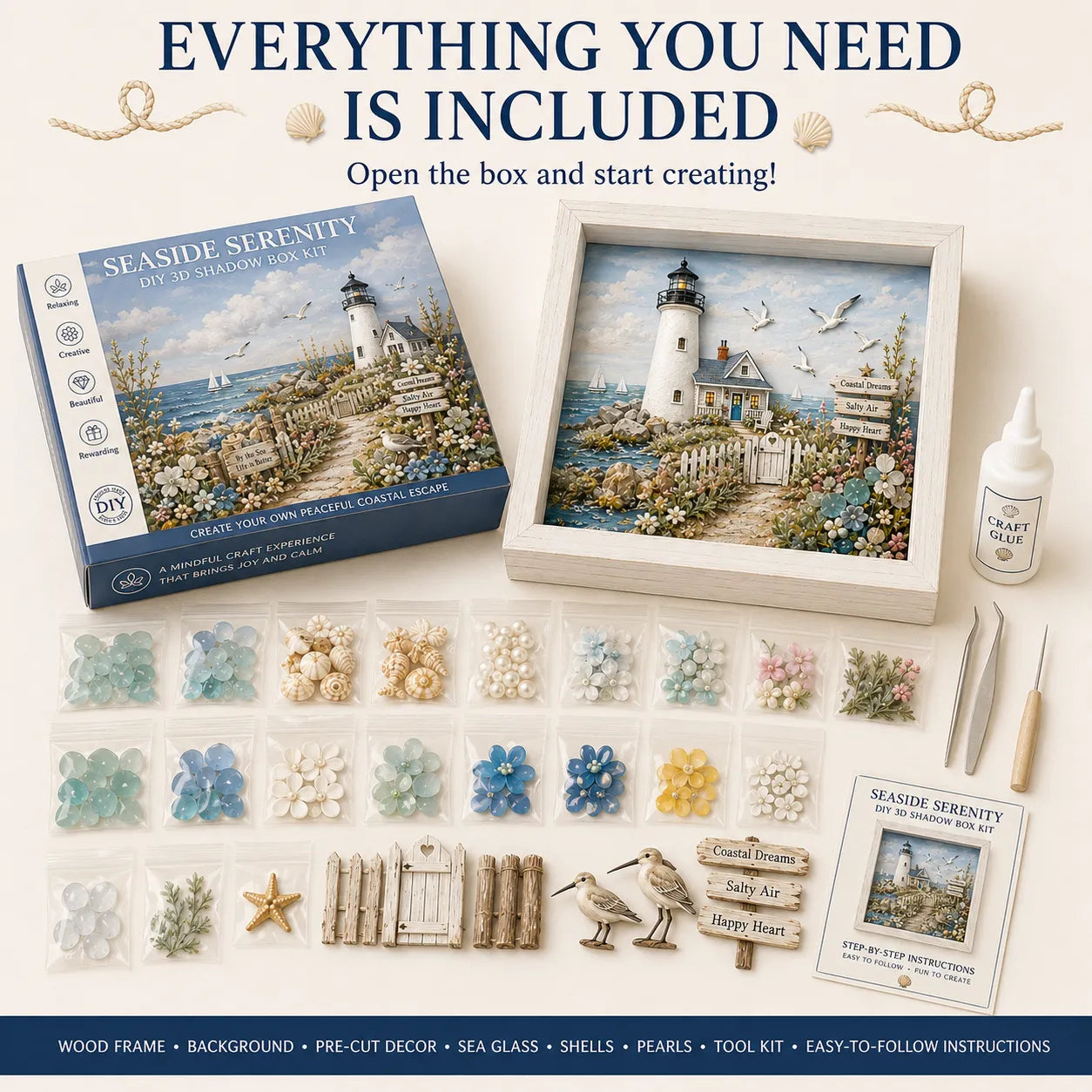 🐚 Seaside Serenity 3D Shadow Box DIY Kit ✨