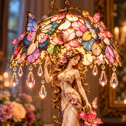 „Enchanted ButterflyGarden Lady“-Lampe – beleuchtete Blumenskulptur