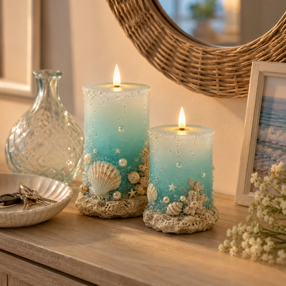 Coastal Sea Glass Flameless Candle Set