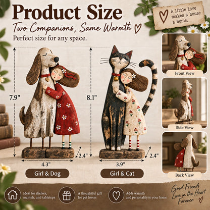 Girl & Her Best Friend Folk Art Figurine
