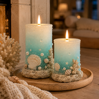 Coastal Sea Glass Flameless Candle Set