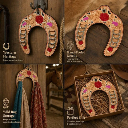 🔥 Handcrafted Leather Horseshoe Wild Rag Holder | Western Scarf & Bandana Organizer