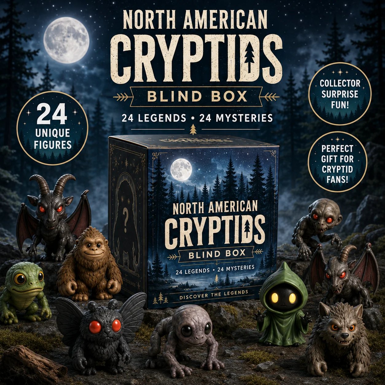 👁️North American Cryptids Blind Box – Complete 24-Piece Collection • 24 Legends • 24 Mysteries👹