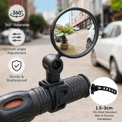 Adjustable Convex Bicycle Rearview Mirror – Shatterproof Clear Handlebar Mirror (1.5-3cm)