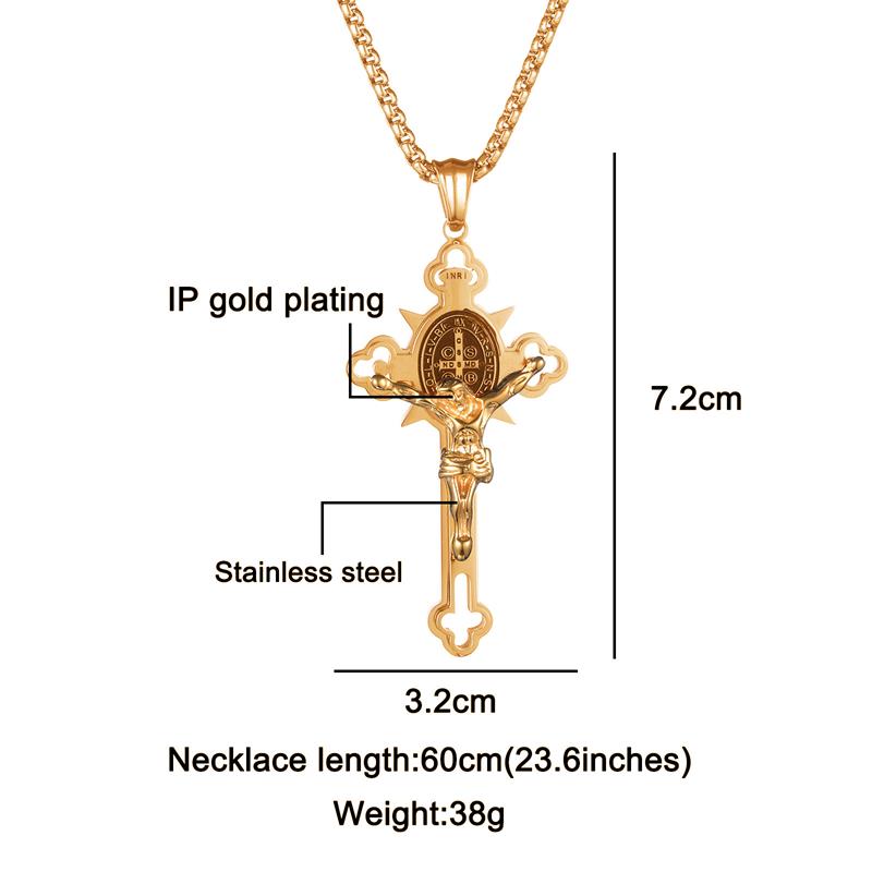 ✝️ Faith & Strength Cross Pendant – Saint Benedict-Inspired Stainless Steel Necklace