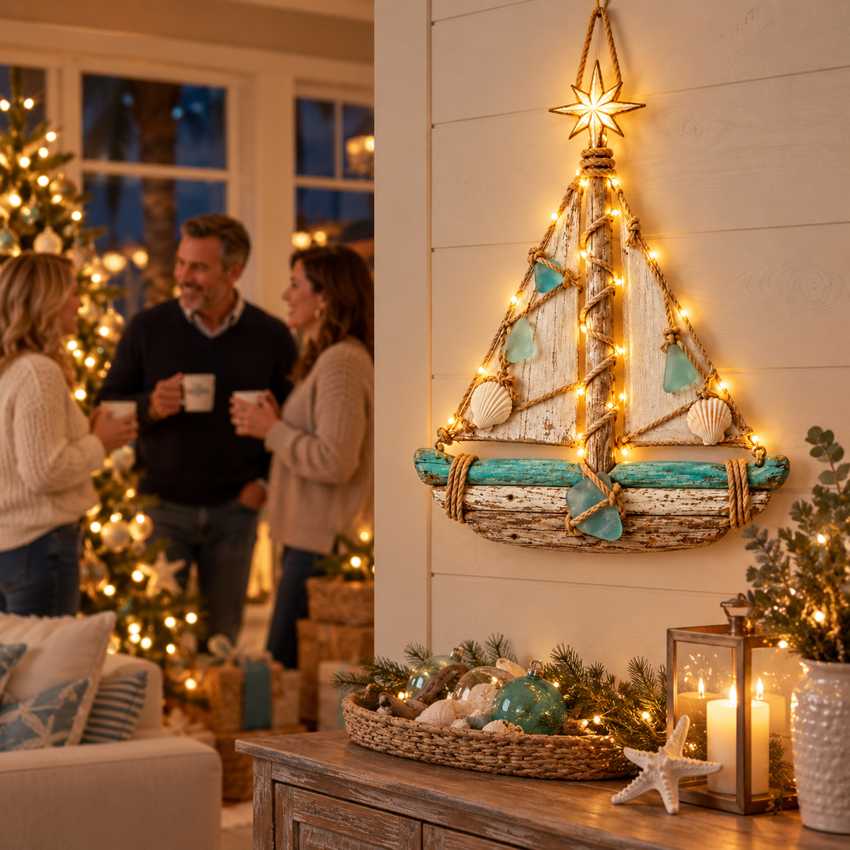 Harbor Lights Sailboat Christmas Tree – Lighted Coastal Wall Decor