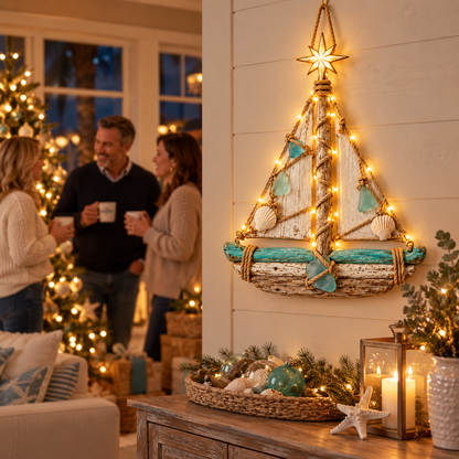 Harbor Lights Sailboat Christmas Tree – Lighted Coastal Wall Decor