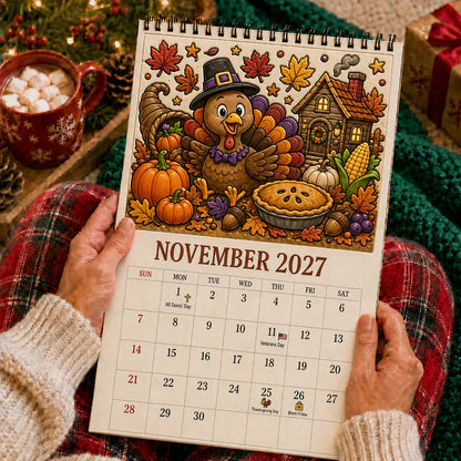 🎨Color The Year 2027: Trace-By-Groove Creative Calendar📅| Seasonal Guided Coloring Wall Calendar With Markers
