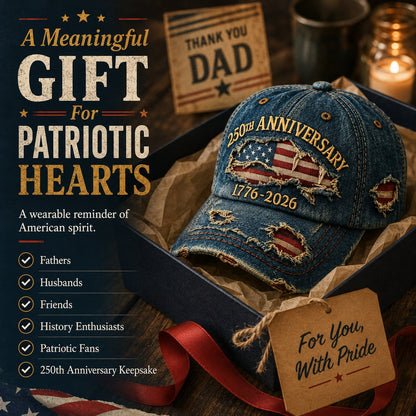 🇺🇸250th Anniversary 1776-2026 Handmade Distressed Denim Baseball Cap🧢