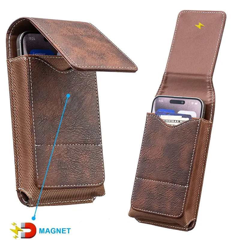 🔥Waist Belt Cell Phone Pouch 📱 Multi-Pocket Leather Holster with Card Holder