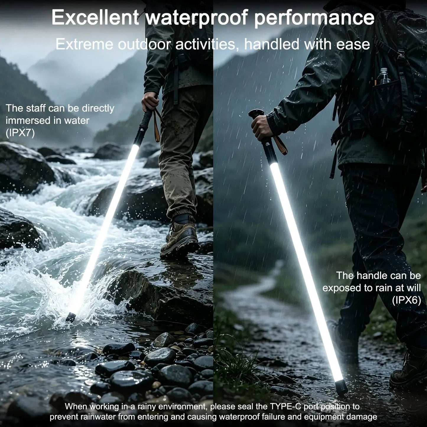 ⚔️Laser Saber Style Trekking Poles – LED Light Hiking Sticks, Waterproof Aluminum Walking Sticks for Night Hiking, Camping & Emergency Survival Gear, Gift for Him