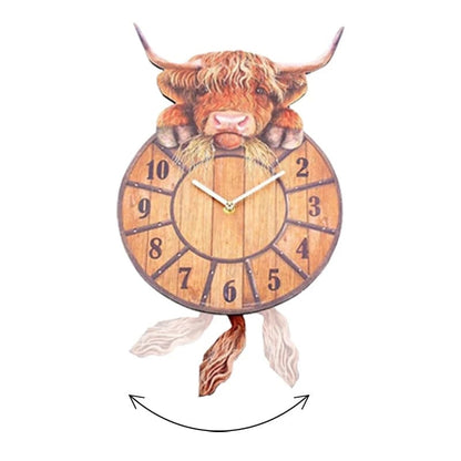 ⭐Swinging Tail Highland Cow Wall Clock