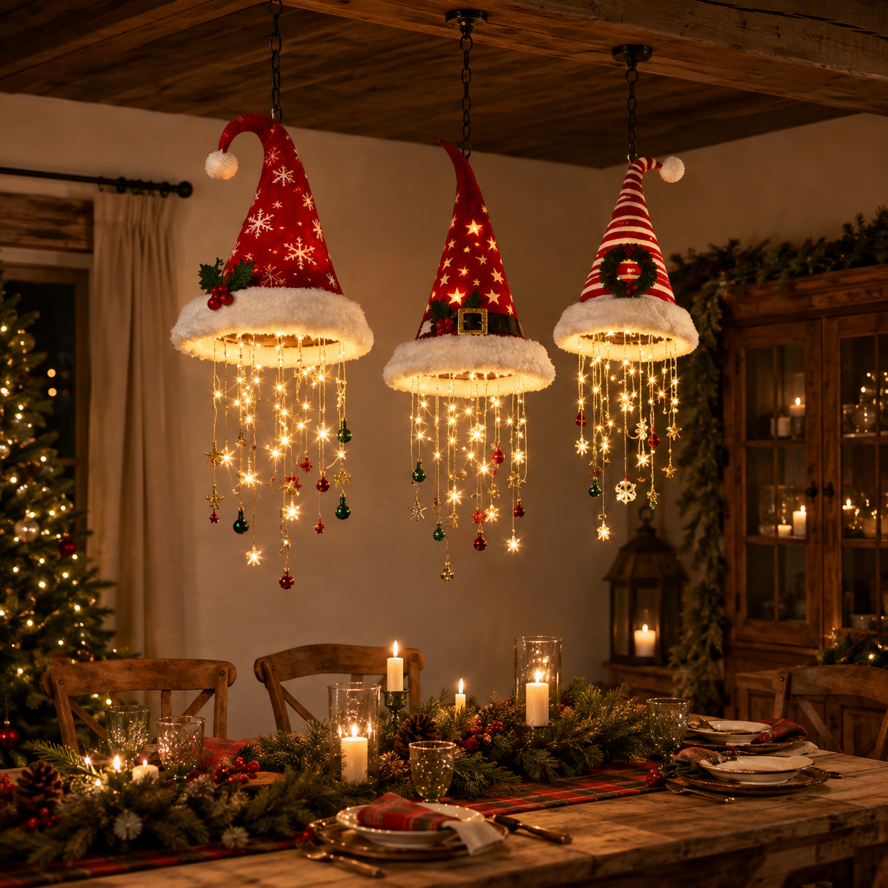 🎅 Lighted Santa Hat Hanging Chandelier 🎄