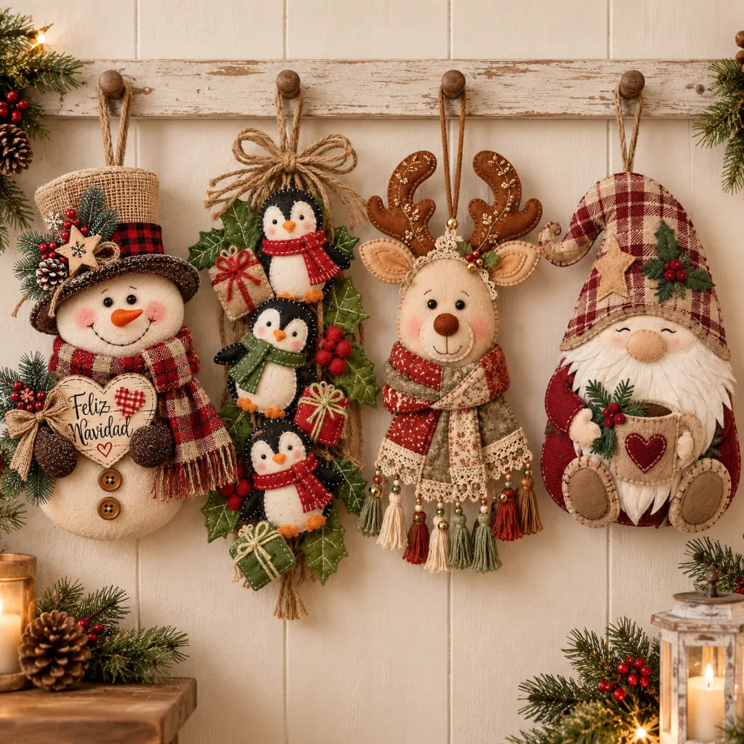 Set of four vintage Christmas character door hangers