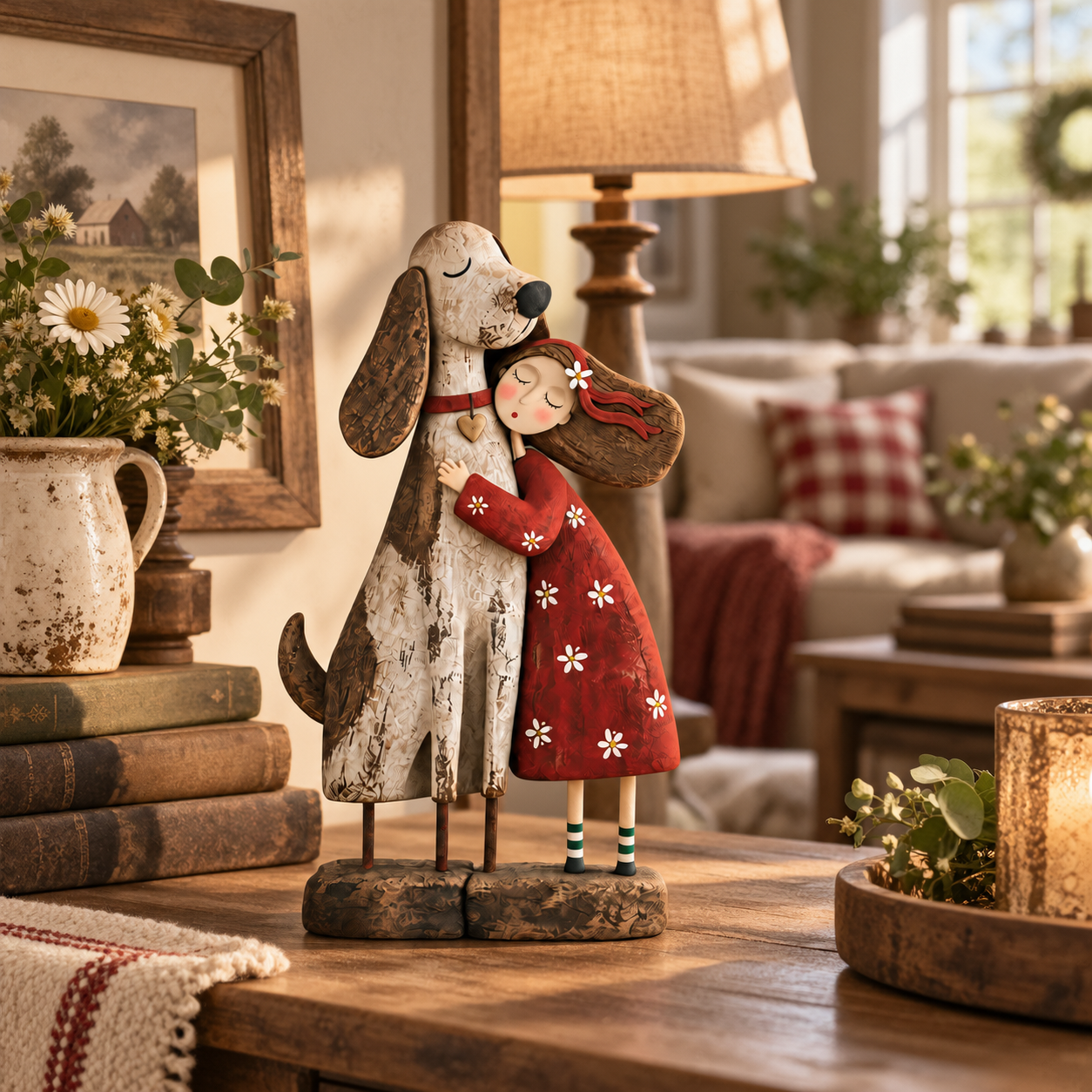 Girl & Her Best Friend Folk Art Figurine