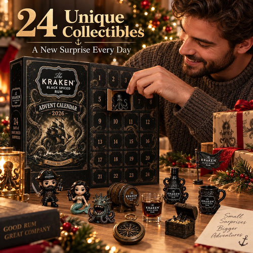 24-Day Kraken Rum Mini Bottle Advent Calendar Set for Holiday Bar Table Display, Rum Lover Collectible Gift, Christmas Countdown & Festive Decoration
