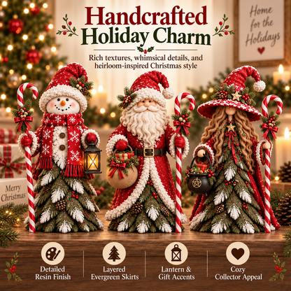 🎄 Christmas Enchanted Trio – Santa, Snowman & Holiday Witch Figurine Set