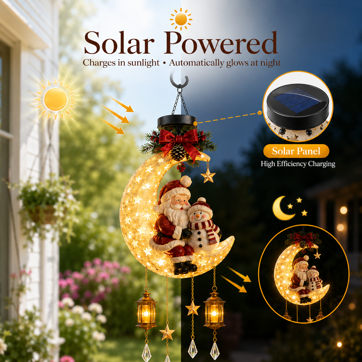 🎄 Lighted Santa &amp; Snowman Crescent Moon Christmas Hanging Decor