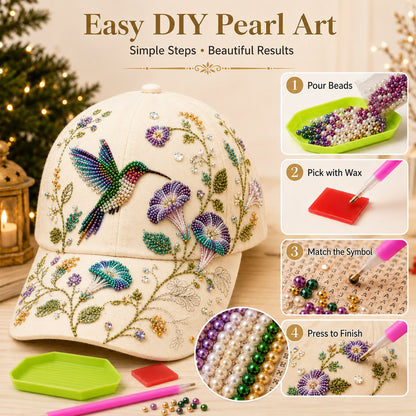 🌸🐦Hummingbird Garden Beaded Hat DIY Kit – Create Wearable Art by Hand🌿✨