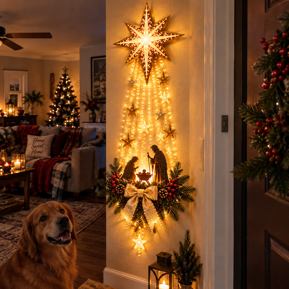 Bethlehem Star Christmas light displayed in customer home