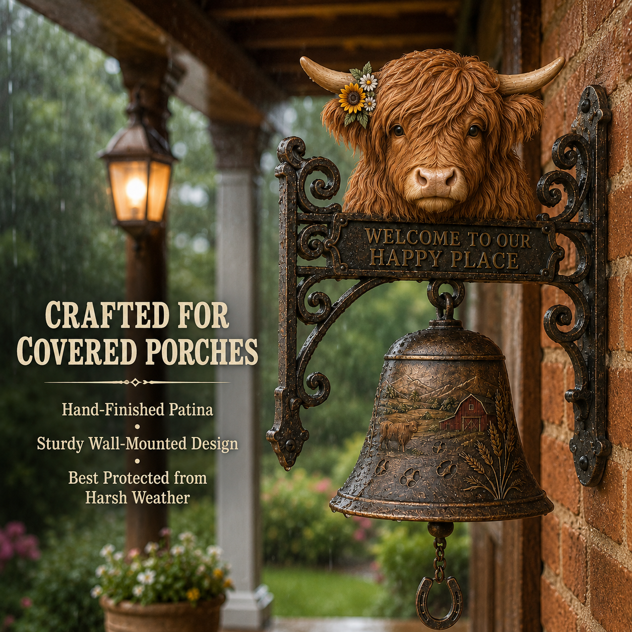🐂🔔Highland Cow Farmhouse Welcome Bell