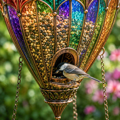 🌈 Stained Glass Hot Air Balloon Bird Feeder Fountain🐦