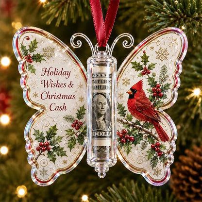 🦋💵 Embossed Butterfly Christmas Cash Gift Ornament – Holiday Money Holder Keepsake 🎄✨
