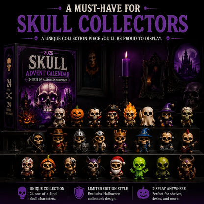 2026 Skull Halloween Advent Calendar | 24 Unique Collectible Skull Characters with Vampire, Pirate, Wizard & Monster Designs 🎃