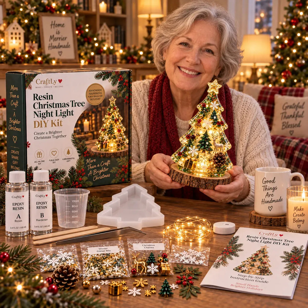 🎄✨ DIY Christmas Glow Tree – Beginner-Friendly Resin Craft Kit with Lights & Festive Decorations