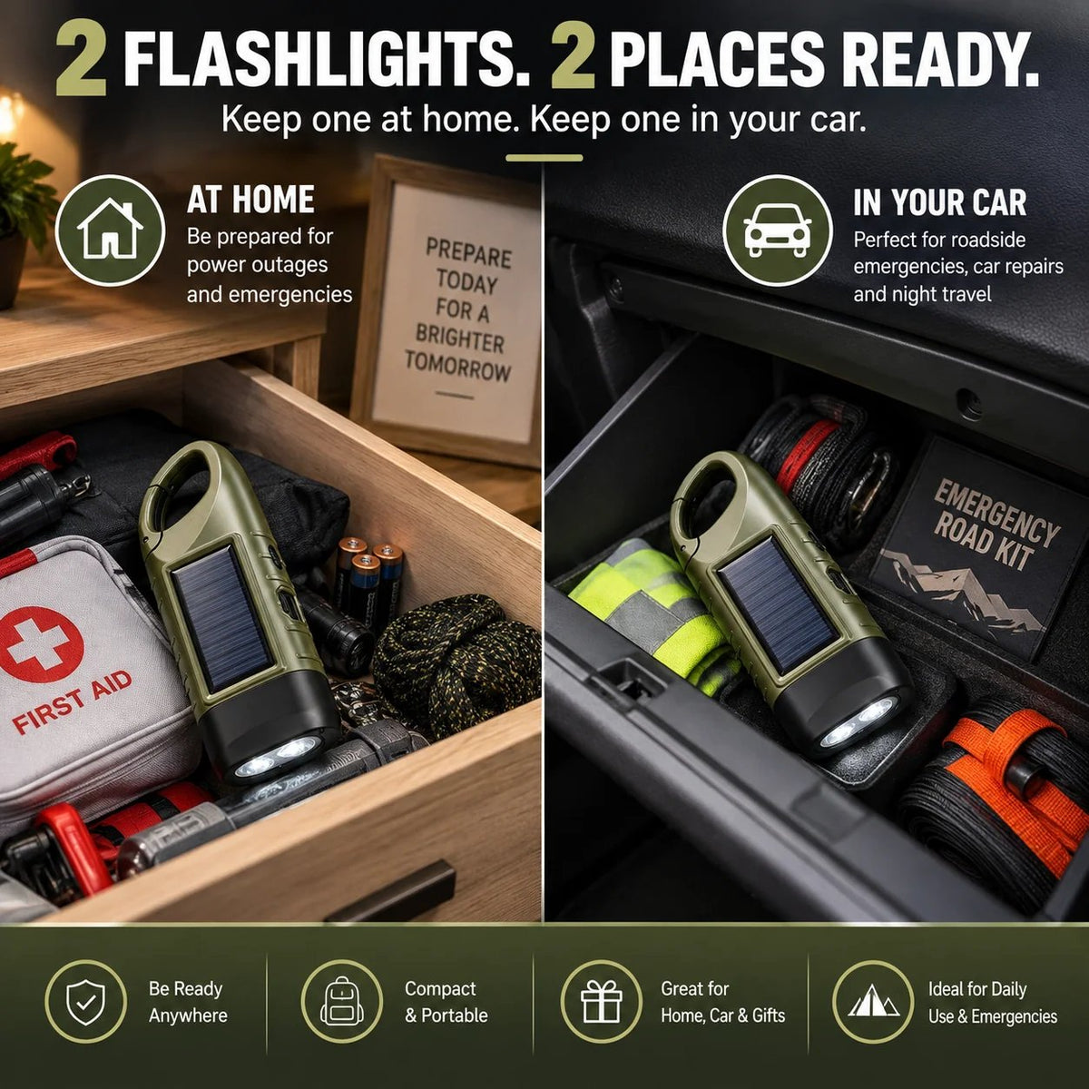🔥HOT SALE🔥Solar Hand Crank Emergency Flashlights – USB-C Rechargeable Outdoor Lights