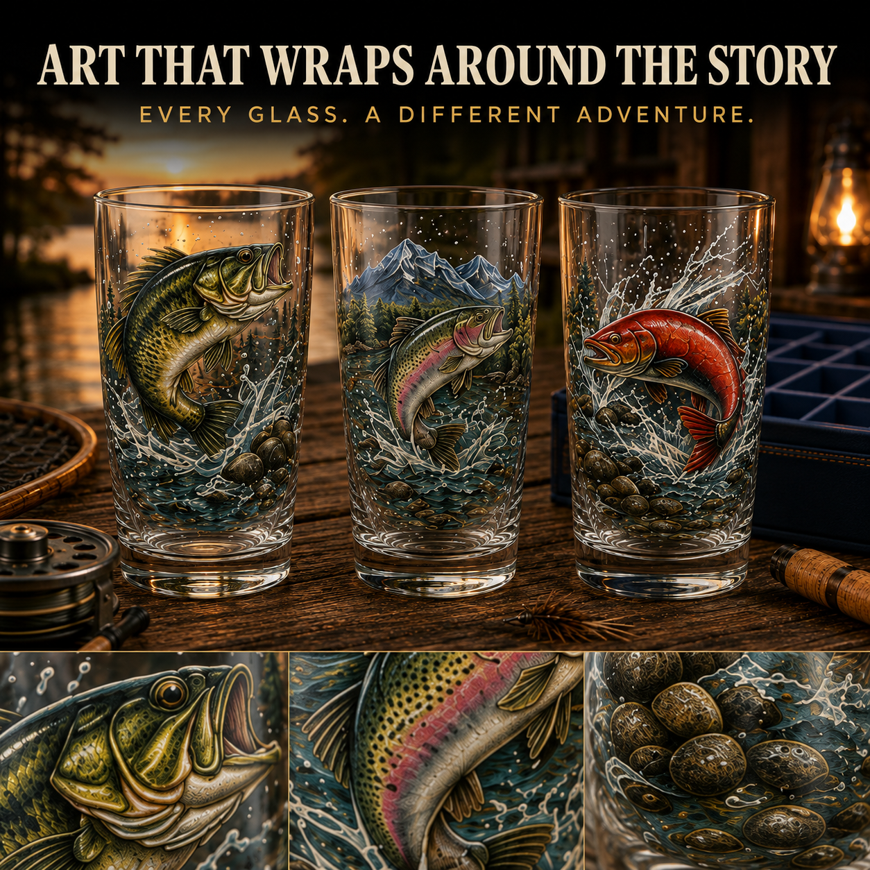 ✨🎣 The Last Cast Fishing Pint Glass Collection – 7 Unique Angler Designs & Gift Box