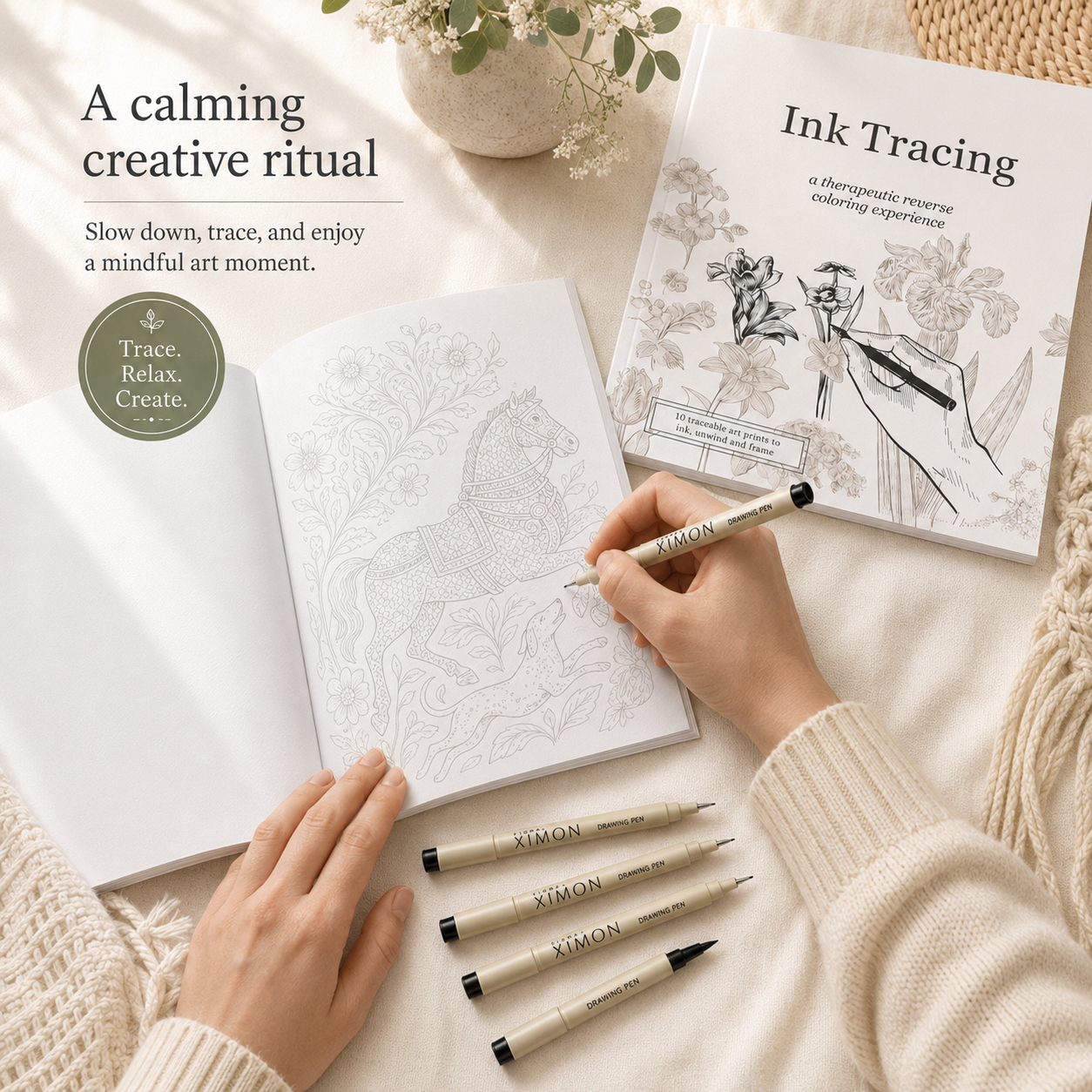 Beginner-Friendly 💕 Ink Tracing – A Relaxing Reverse Coloring Experience