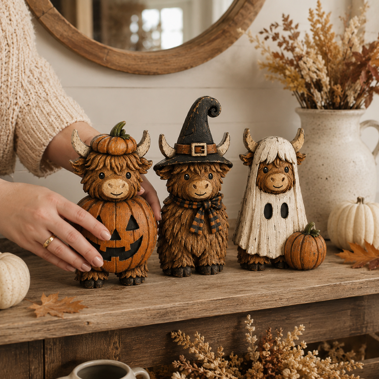 3-Piece Halloween Highland Cow Figurine Set