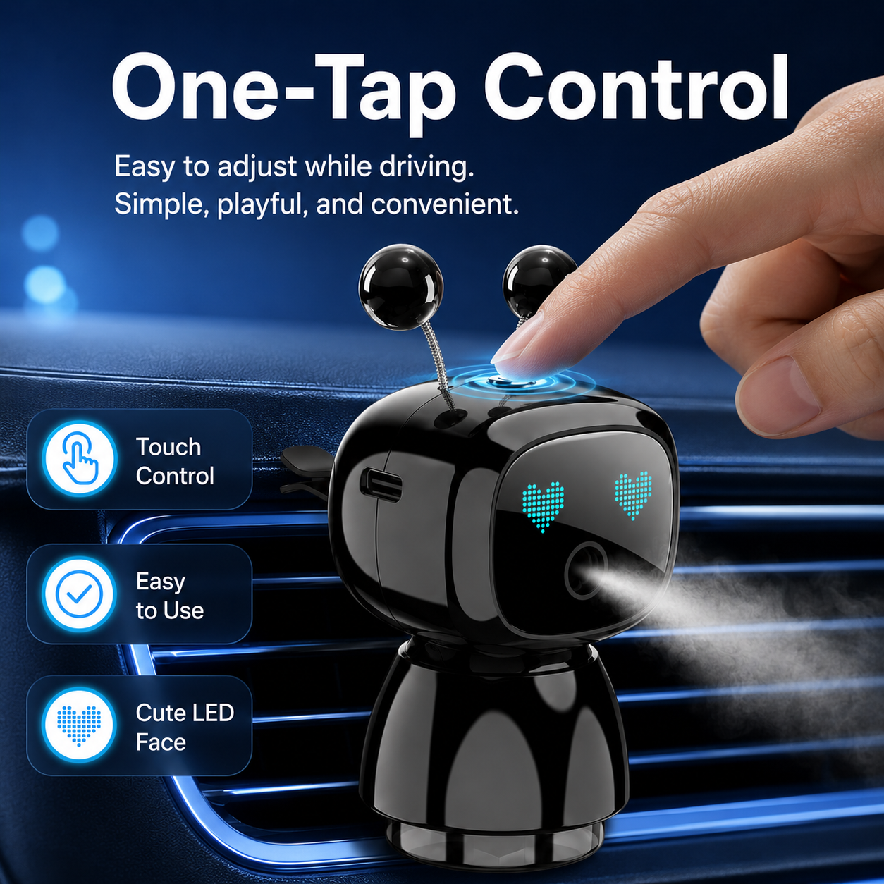 Cute Robot Car Diffuser – Auto-Sensing Mist & LED Vent Freshener
