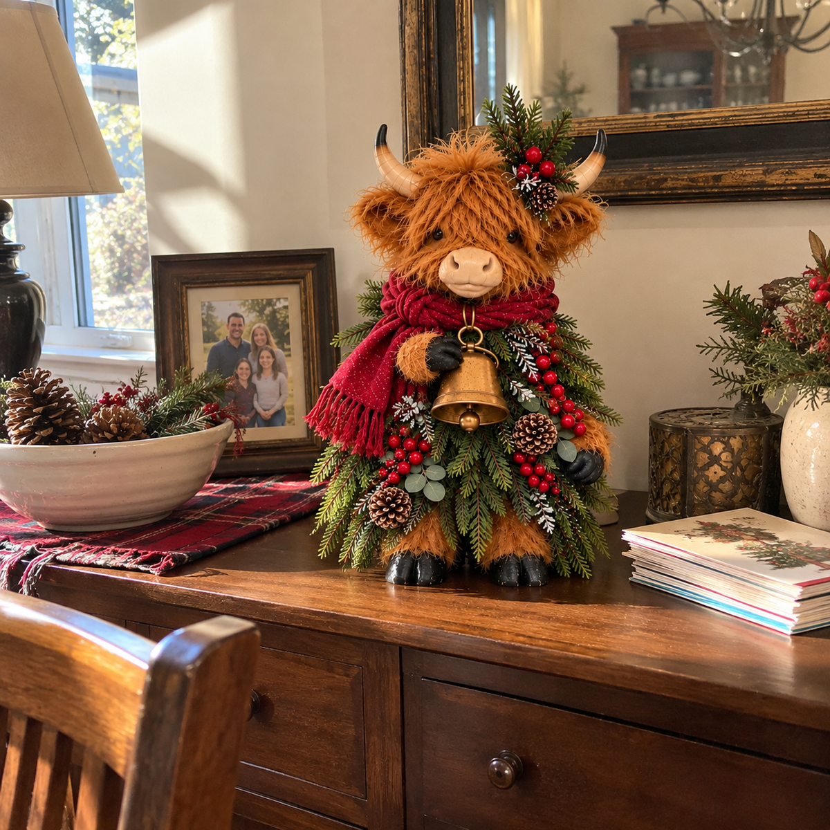 Christmas Highland Cow with Bell
