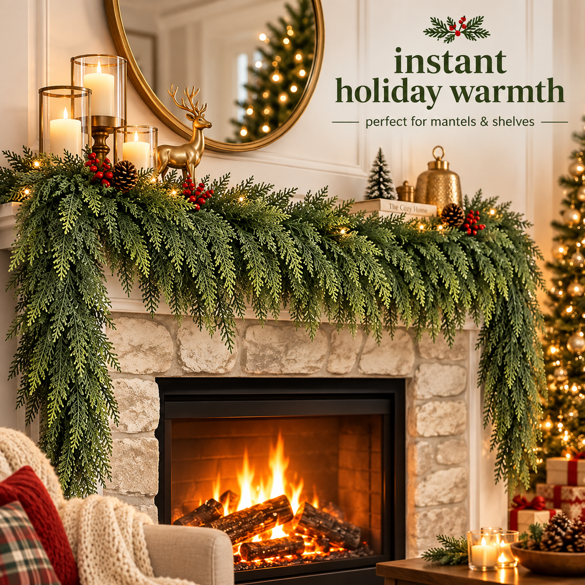 Lush Faux Cedar Christmas Garland – Realistic Evergreen Holiday Decor